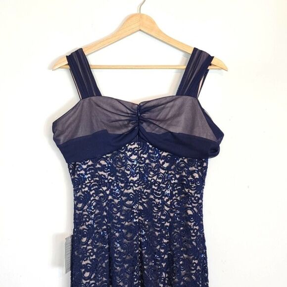NWT Alex Evenings Fit & Flare Lace Cold Shoulder Navy Sequin Lace Dress Size 8 - Picture 9 of 12